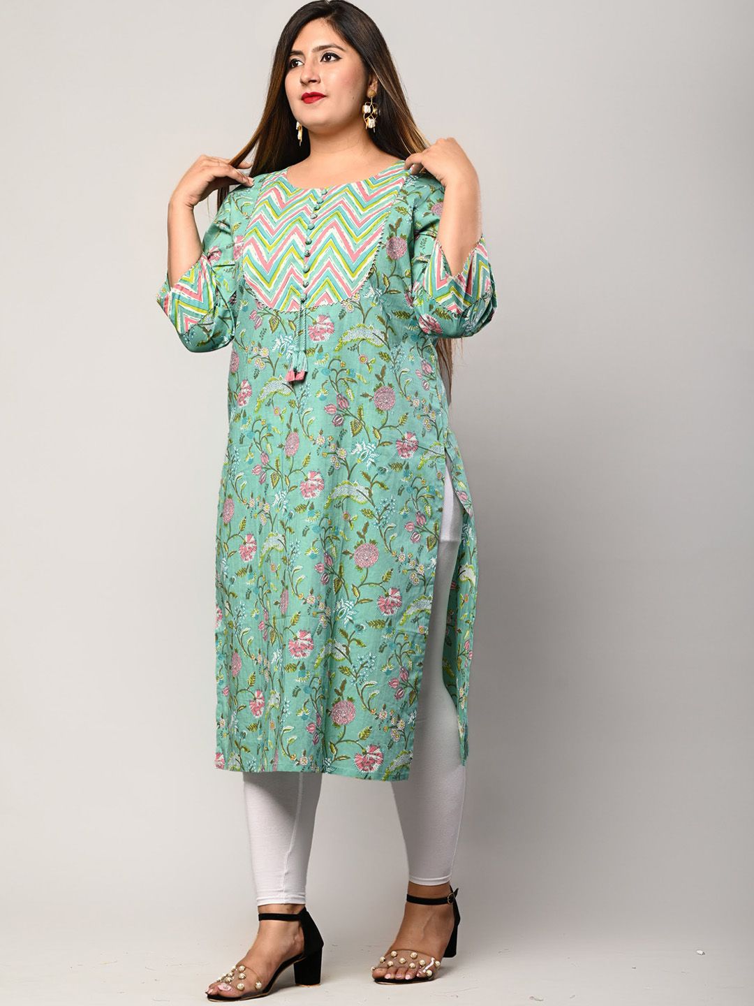 Swasti Women Green Floral Printed Flared Sleeves Floral Kurta - Distacart