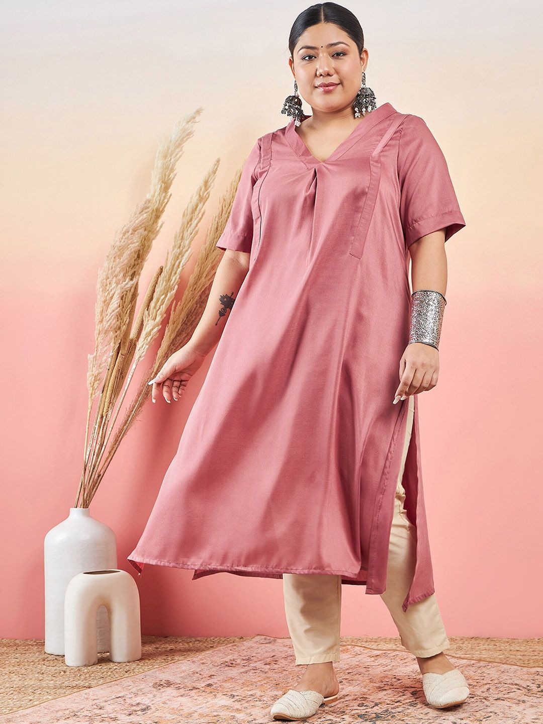 Sztori V-Neck Straight Kurta With Trouser - Distacart