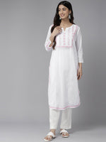 Thumbnail for ADA Ethnic Motifs Embroidered Chikankari Cotton Kurta - Distacart