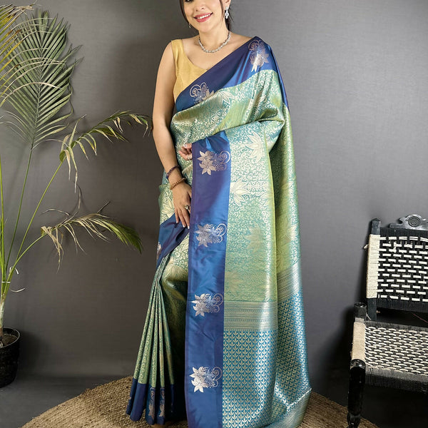Joban Fashion Pista Green Intricate Zari Weaving Soft Silk Dharmavaram Saree