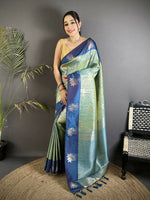 Thumbnail for Joban Fashion Pista Green Intricate Zari Weaving Soft Silk Dharmavaram Saree