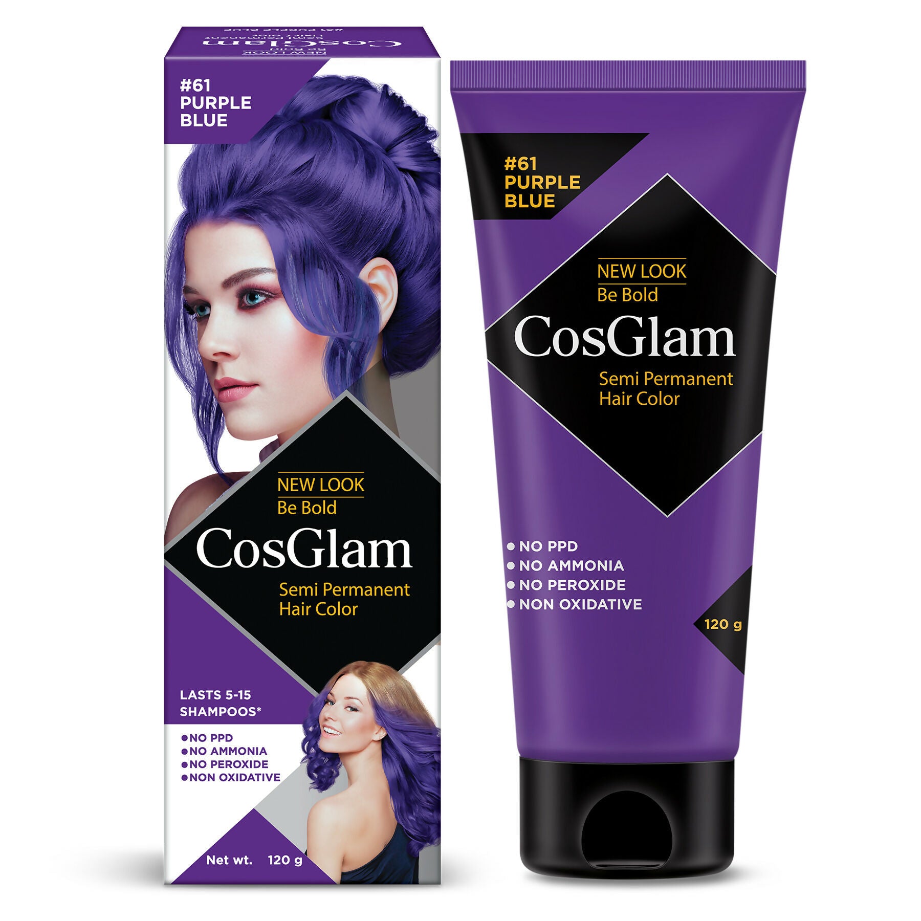 Cosglam Semi Permanent Hair Color for Women & Men (#61 Purple Blue) - Distacart