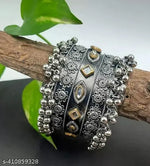 Thumbnail for Tehzeeb Creations Women's Oxidised Afghani Style Bangle (Kadha) With Ghungroo