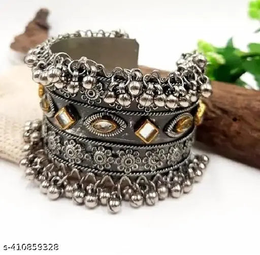 Tehzeeb Creations Women's Oxidised Afghani Style Bangle (Kadha) With Ghungroo