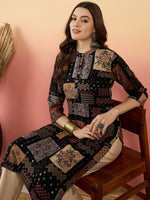 Thumbnail for Anouk Ethnic Motifs Printed Beads And Stones Mandarin Collar A-Line Kurta