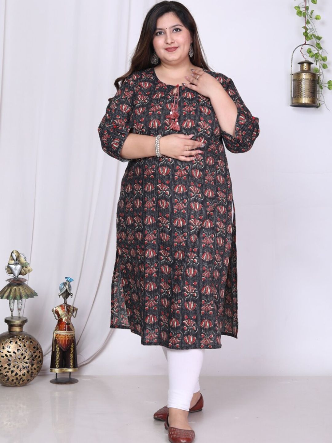 Swasti Plus Size Floral Printed Cotton Straight Kurta - Distacart
