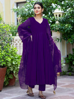 Thumbnail for Kalini Violet Regular Anarkali Kurta with Trousers & Dupatta - Distacart
