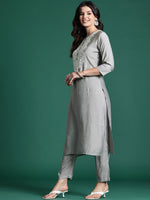 Thumbnail for Indo Era Ethnic Motifs Embroidered Thread Work Kurta with Trousers