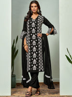 Thumbnail for Sangria Chikankari Embroidered Straight Kurta & Trouser With Dupatta