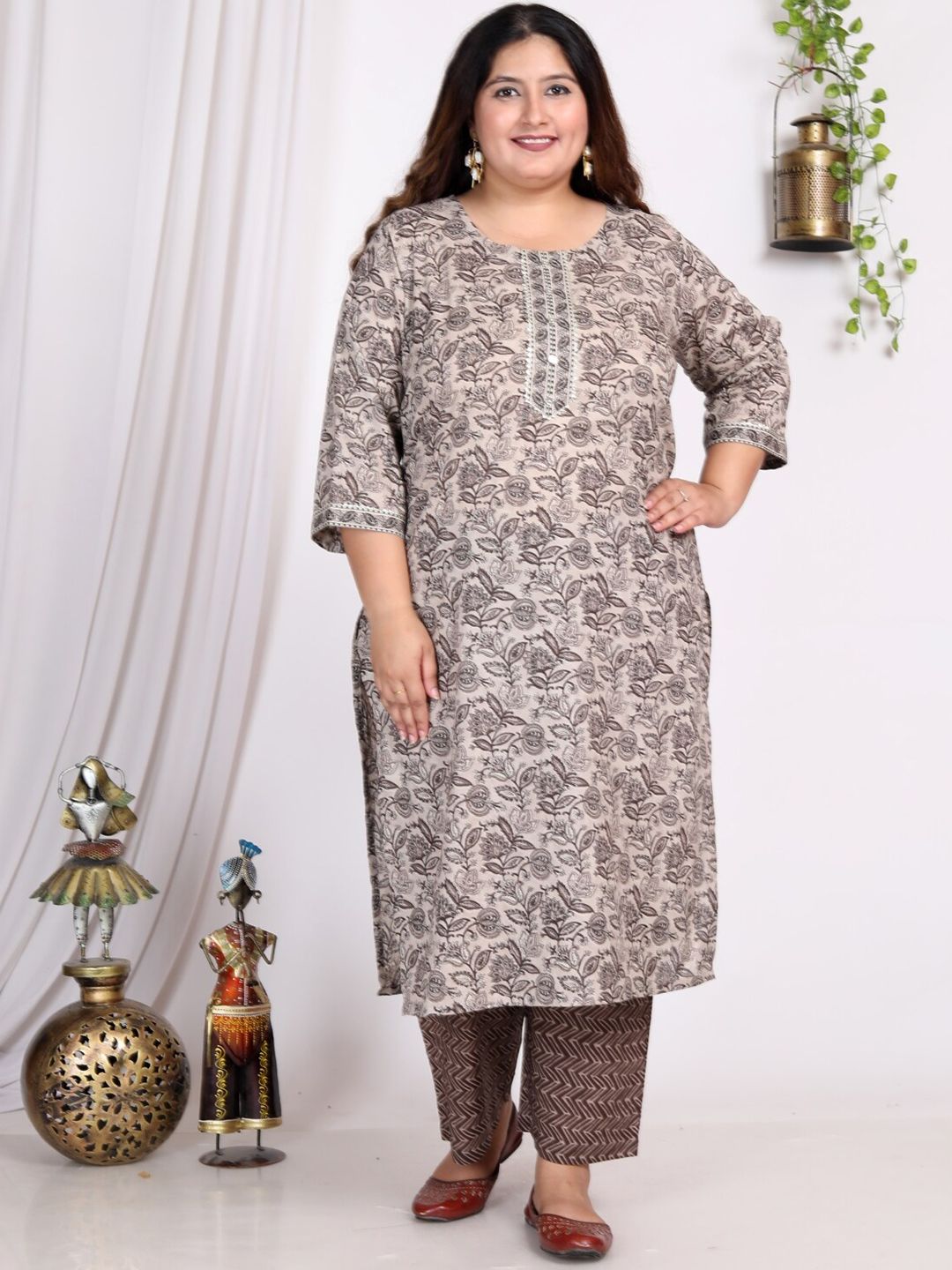 Swasti Floral Printed Regular Sequinned Pure Cotton Kurta with Trousers & With Dupatta