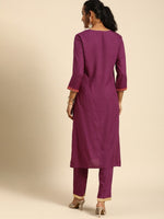 Thumbnail for All About You Women Purple Ethnic Motifs Yoke Design Regular Thread Work Kurta with Trousers - Distacart