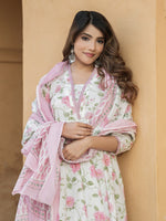 Thumbnail for Kalini Women Floral Printed Regular Thread Work Pure Cotton Kurta with Trousers & Dupatta - Distacart