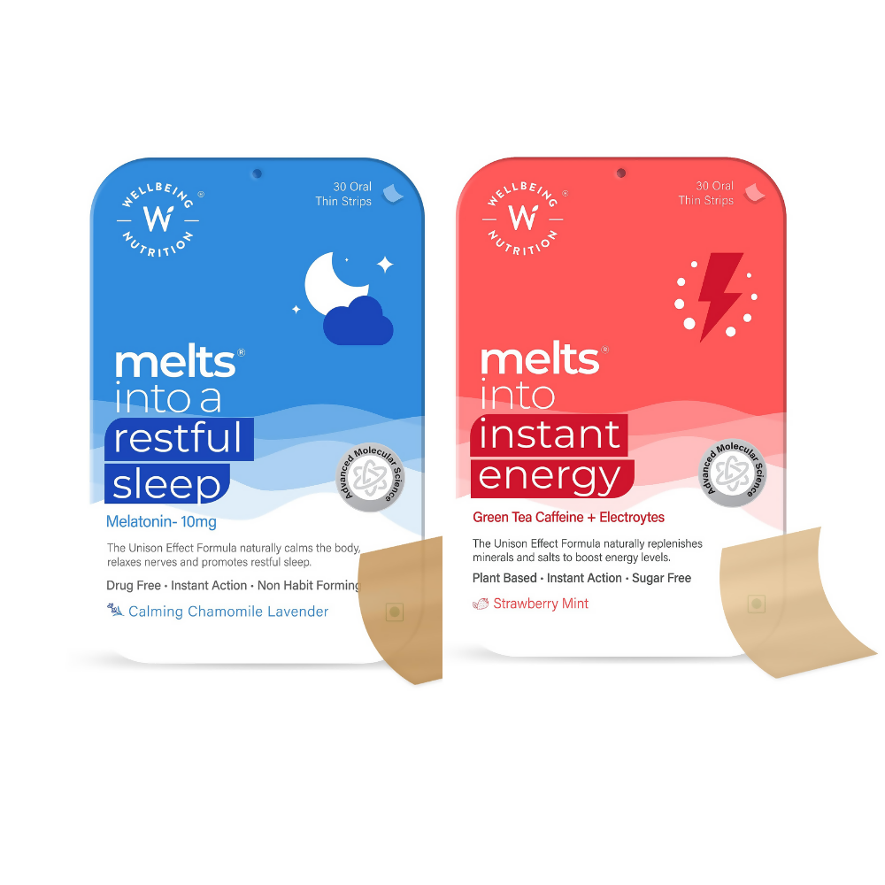 Wellbeing Nutrition Melts Restful Sleep & Instant Energy Oral Strips Combo - Distacart