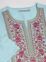 Thumbnail for Ode by House of Pataudi Floral Embroidered Notch Neck Kurta With Trousers And Dupatta - Distacart