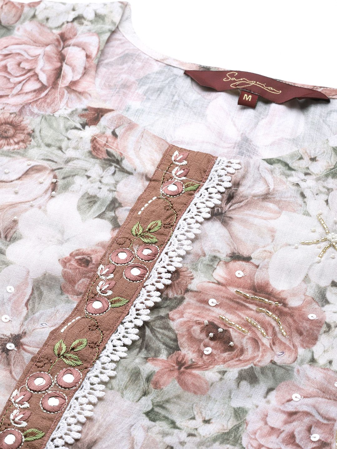 Sangria Women White & Pink Floral Printed Kurta - Distacart