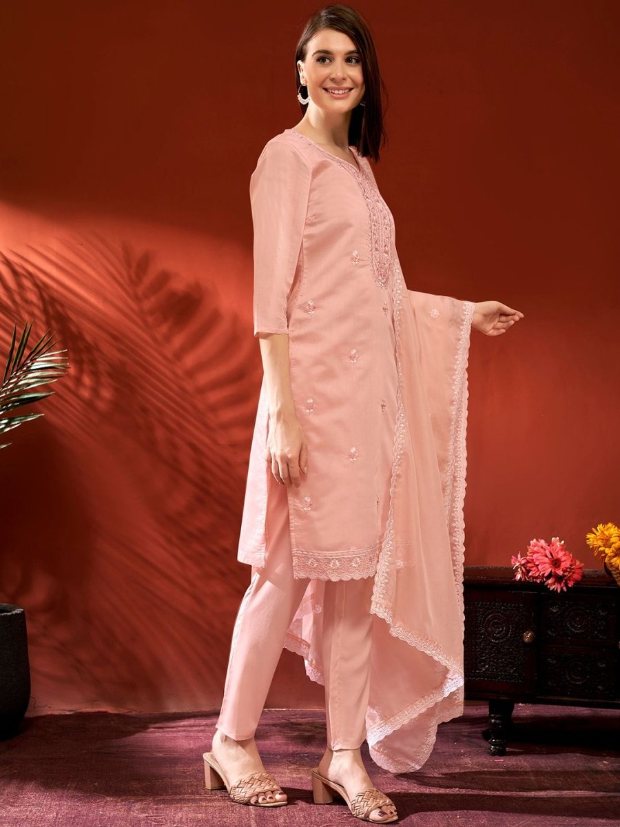 Anouk Women Floral Embroidered Regular Thread Work Kurta with Trousers & With Dupatta