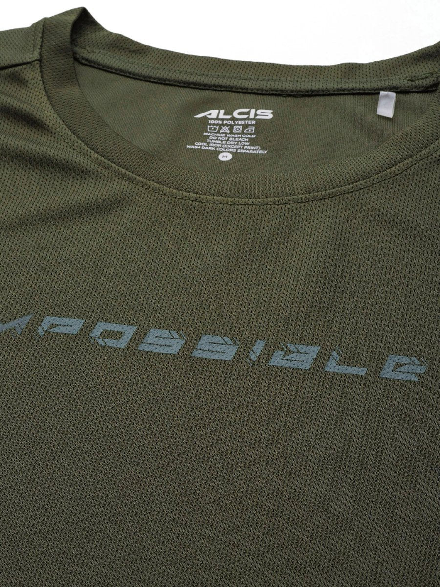 Alcis Men Typography Printed Dry Tech Slim Fit Sports T-shirt - Distacart