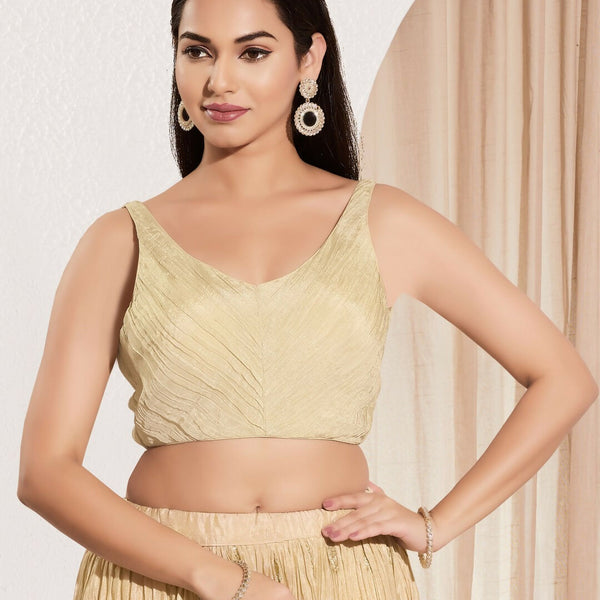 Joban Fashion Cream Tissue Padded Blouse With Sweetheart Neck Sleeveless