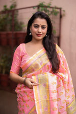 Thumbnail for Pink Silk Blend Geometric Saree with Unstitched Blouse - A2M