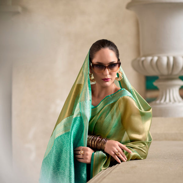 Anaita Green Designer Weaving Pure Tissue Saree With Blouse - Distacart