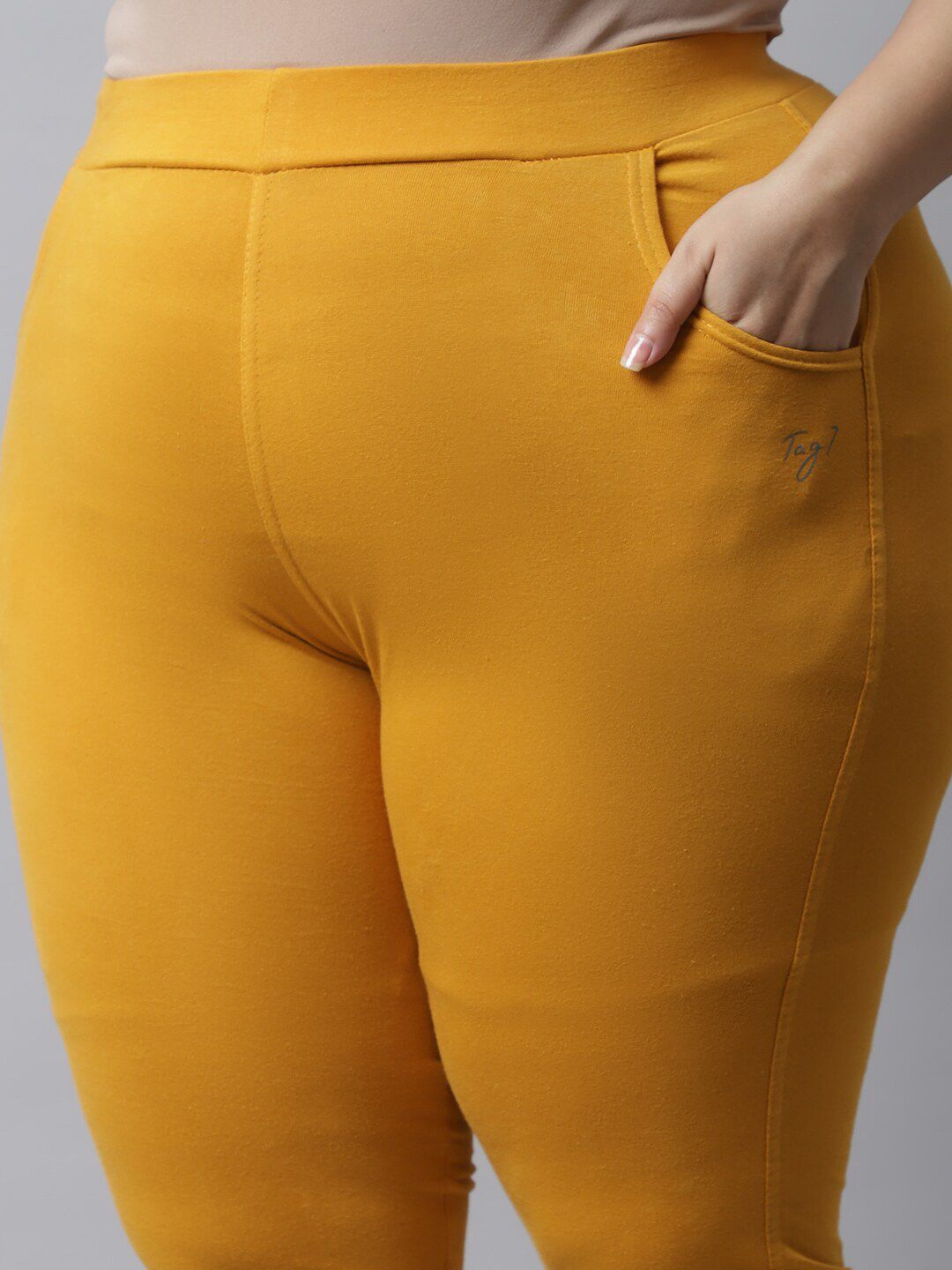 TAG 7 Women Plus Size Mustard Solid Leggings - Distacart