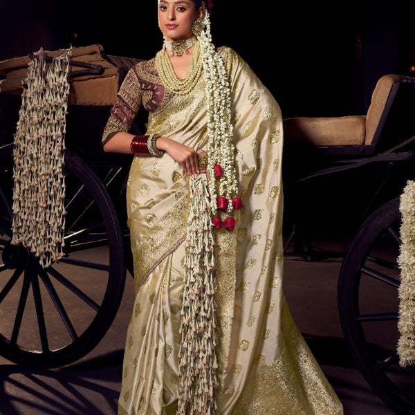 Anaita Beige Viscose Tissue Has Worked Pallu Saree With Embroidered Blouse Piece - Distacart