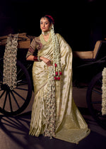 Thumbnail for Anaita Beige Viscose Tissue Has Worked Pallu Saree With Embroidered Blouse Piece - Distacart