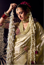 Thumbnail for Anaita Beige Viscose Tissue Has Worked Pallu Saree With Embroidered Blouse Piece - Distacart