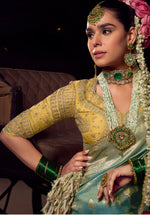 Thumbnail for Anaita Sea Green Viscose Tissue Has Worked Pallu Saree With Embroidered Blouse Piece - Distacart