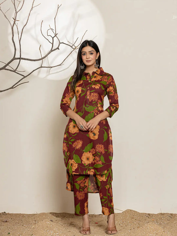 Yufta Maroon Cotton Co-Ord Set