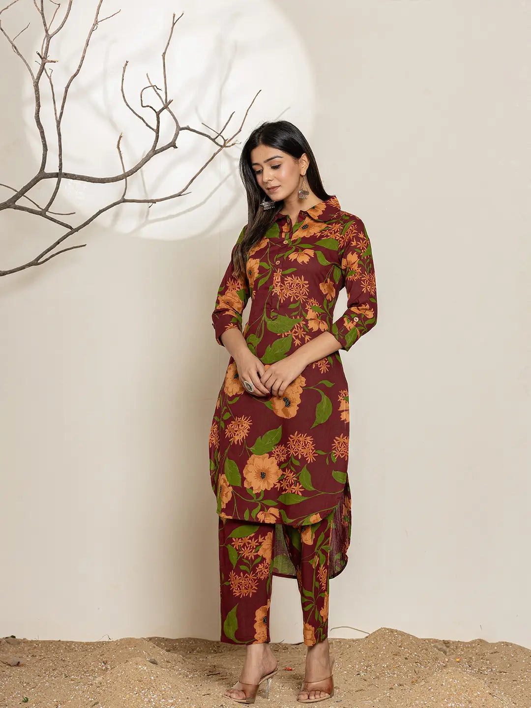 Yufta Maroon Cotton Co-Ord Set - Distacart