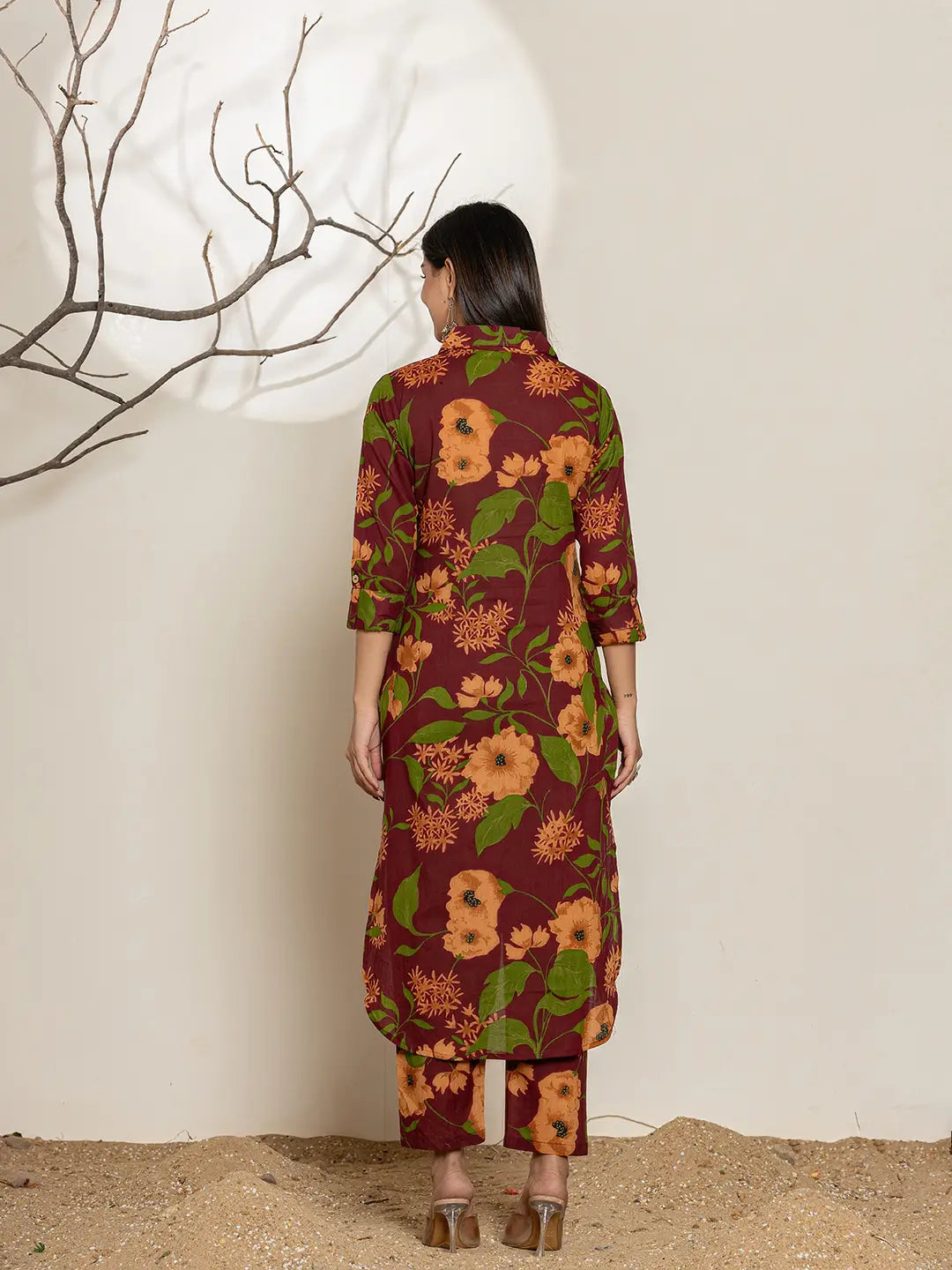 Yufta Maroon Cotton Co-Ord Set - Distacart