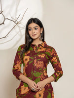 Thumbnail for Yufta Maroon Cotton Co-Ord Set