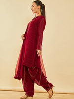 Thumbnail for Soch Red Ethnic Motifs Yoke Design Beads and Stones Georgette Kurta With Salwar & Dupatta - Distacart