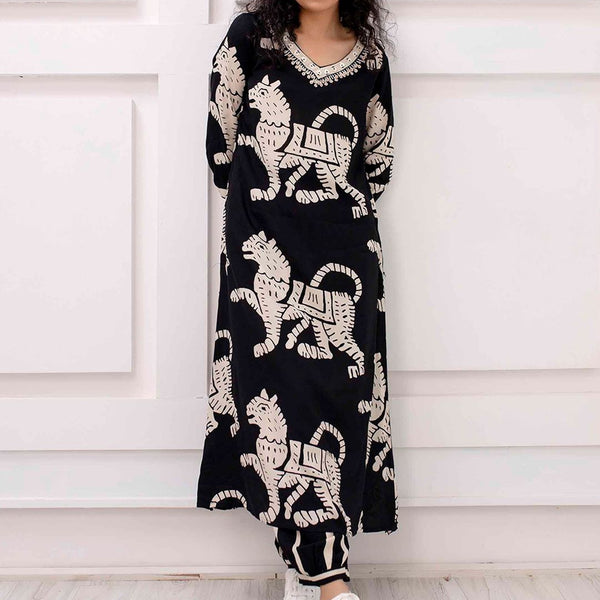 Kalini Abstract Printed V-Neck Kurta With Harem Pants - Distacart