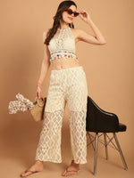 Thumbnail for TAG 7 Women Geometric Self Design Sheer With Half Lining Crochet Wide Leg Palazzos