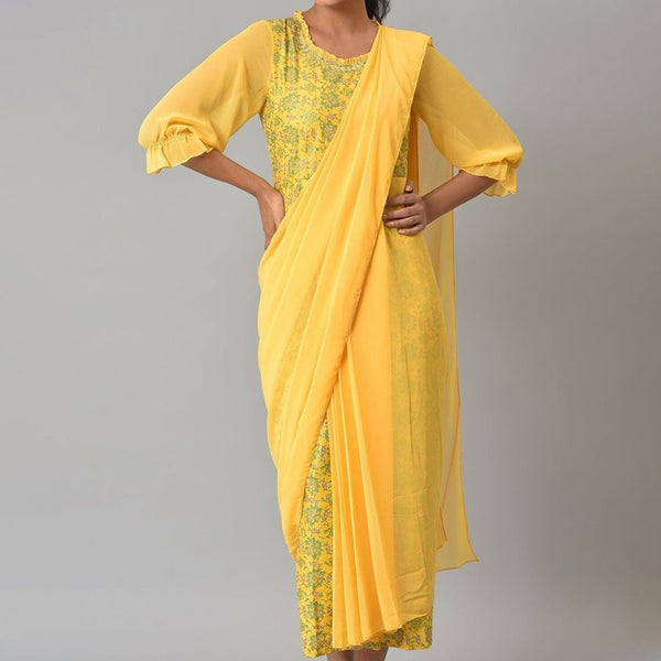AURELIA Yellow Floral Ethnic Maxi Maxi Dress - Distacart