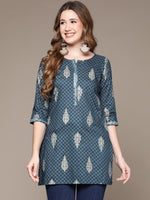 Thumbnail for Anubhutee Navy Blue Ethnic Motifs Printed Kurti - Distacart