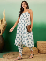 Thumbnail for Sangria Floral Boota Printed Sleeveless A-Line Pure Cotton Kurta With Dhoti Pant - Distacart