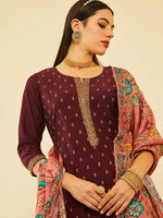 Thumbnail for Soch Women Maroon Ethnic Motifs Printed Straight Kurta With Trousers & Dupatta - Distacart