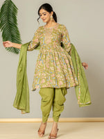 Thumbnail for Yufta Green Peplum Dhoti Dupatta Set