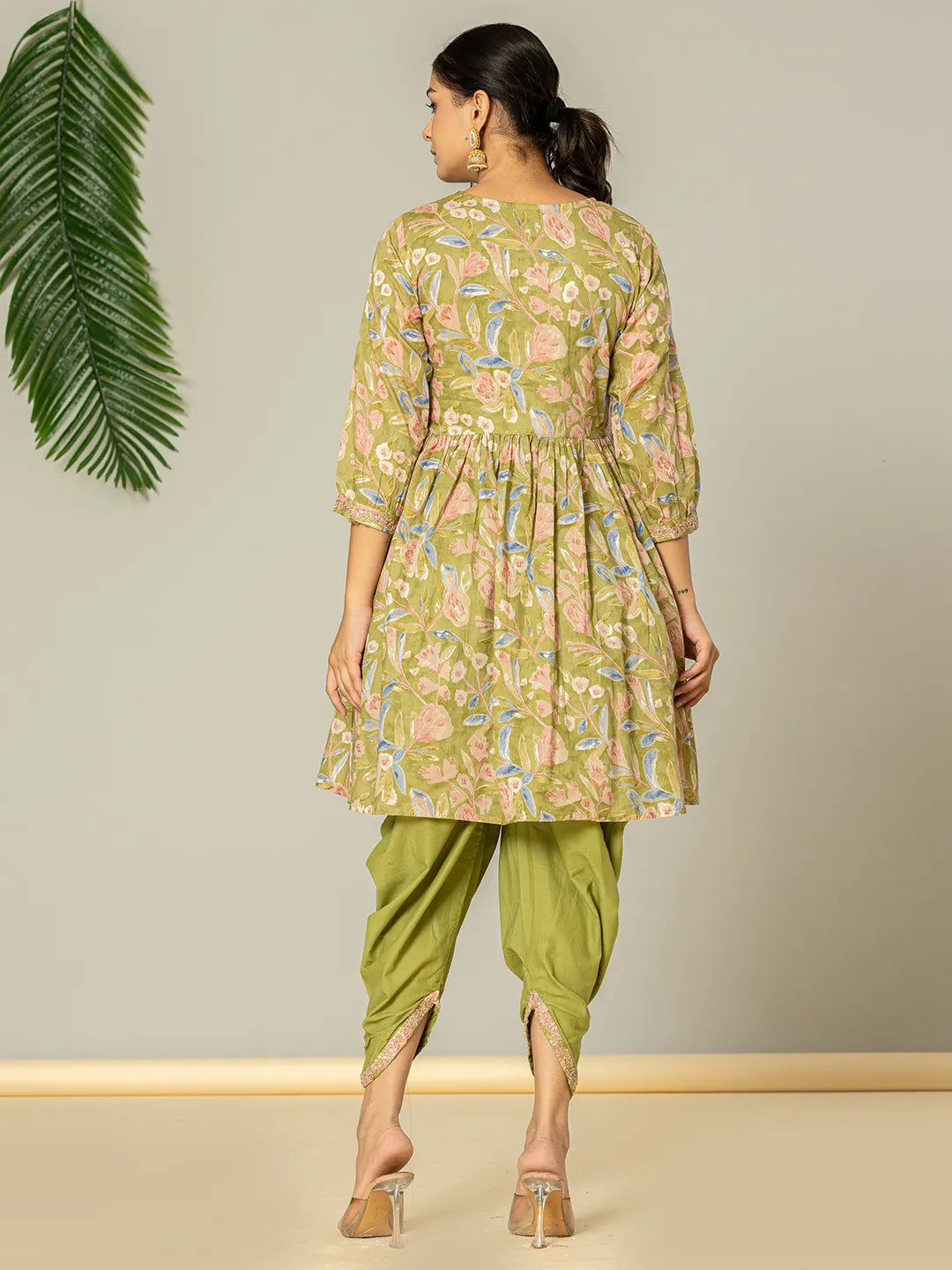 Yufta Green Peplum Dhoti Dupatta Set