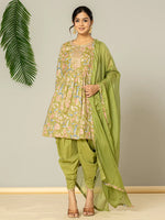 Thumbnail for Yufta Green Peplum Dhoti Dupatta Set