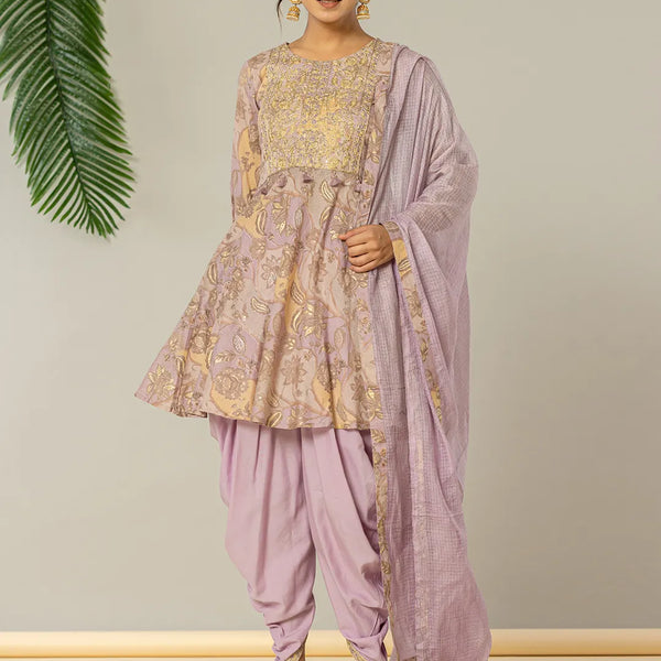 Yufta Purple Cotton Peplum Dhoti Dupatta Set - Distacart