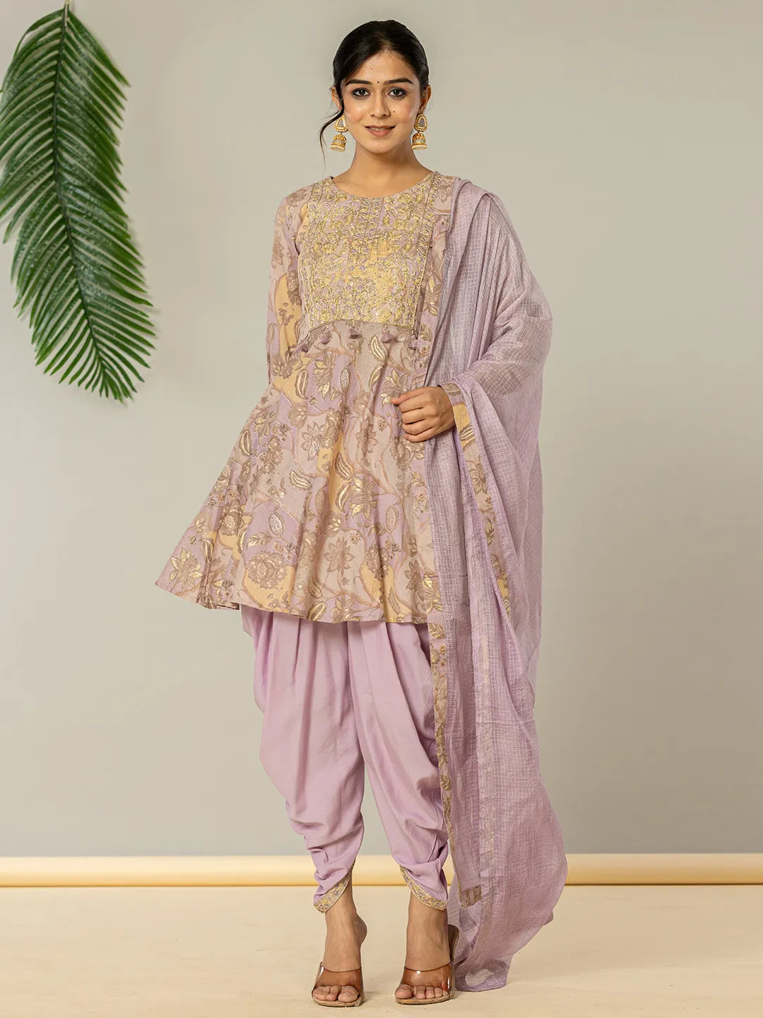 Yufta Purple Cotton Peplum Dhoti Dupatta Set - Distacart