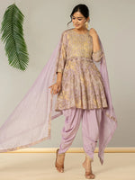 Thumbnail for Yufta Purple Cotton Peplum Dhoti Dupatta Set