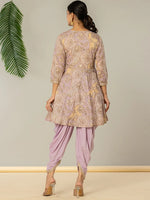 Thumbnail for Yufta Purple Cotton Peplum Dhoti Dupatta Set