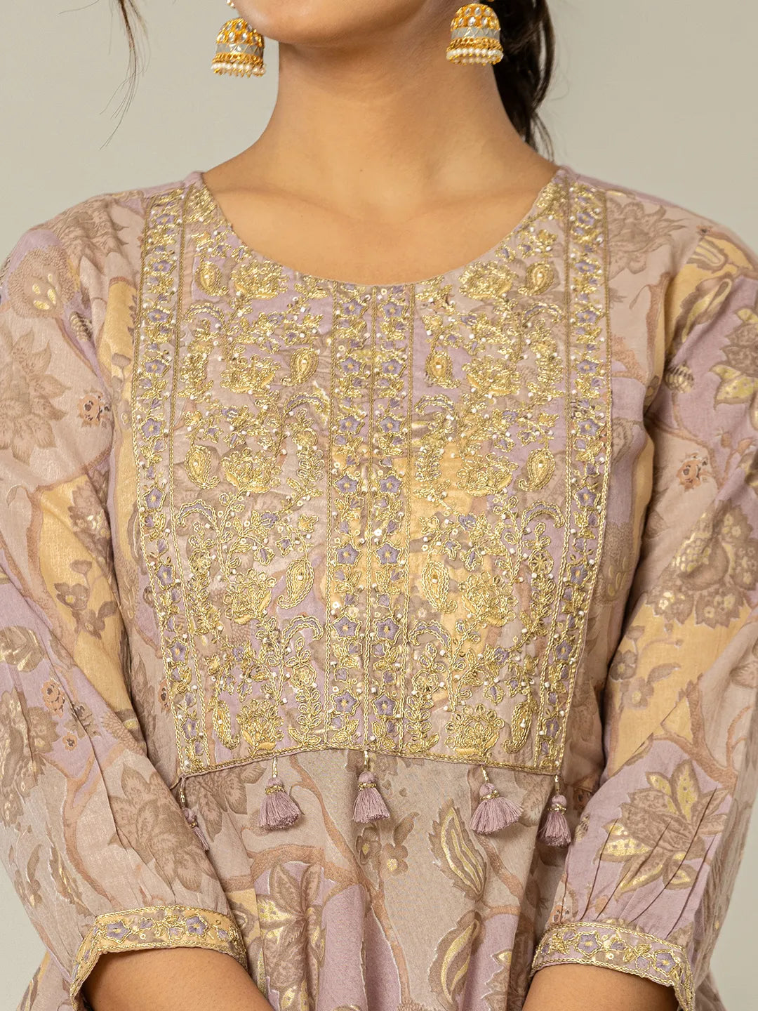 Yufta Purple Cotton Peplum Dhoti Dupatta Set