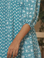 Thumbnail for Yufta Blue Ethnic Motifs Cotton Anarkali Aliya Cut Kurta Dupatta Set