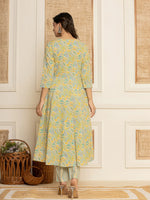 Thumbnail for Yufta Mustard Thread_Work Cotton Anarkali Kurta And Trousers With Dupatta Set